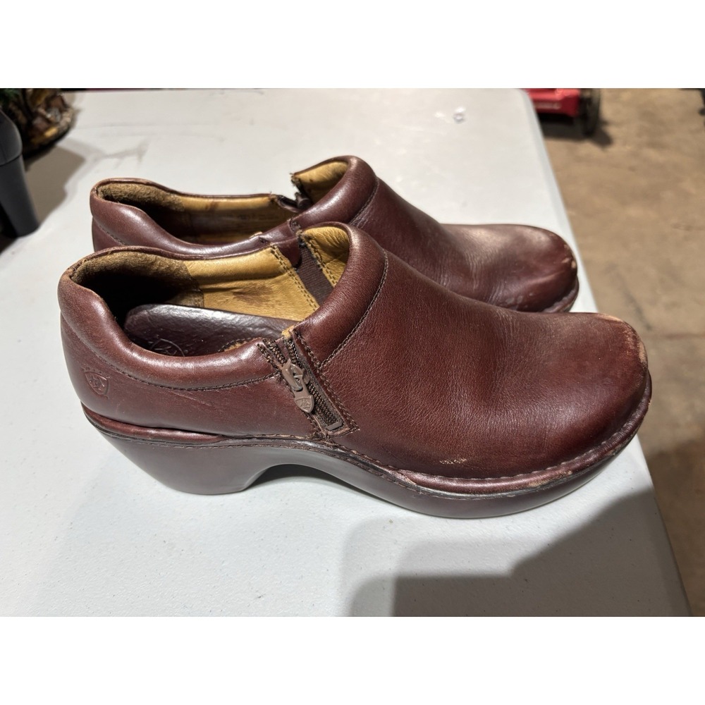 Ariat Malibu Leather Platform Clogs Brown Zip Up size 10 B
